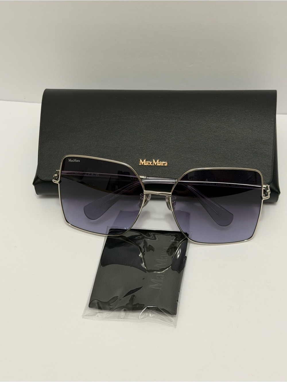 MaxMara Silver Frame Sunglasses with Gradient Gray Lenses New